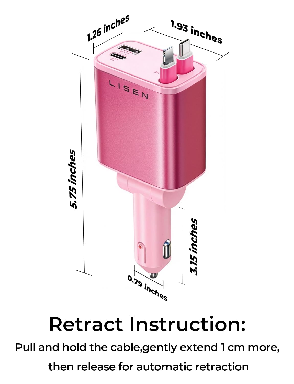 LISEN Retractable Car Charger, 84W Car Charger USB C Fast Charge, 4 in 1