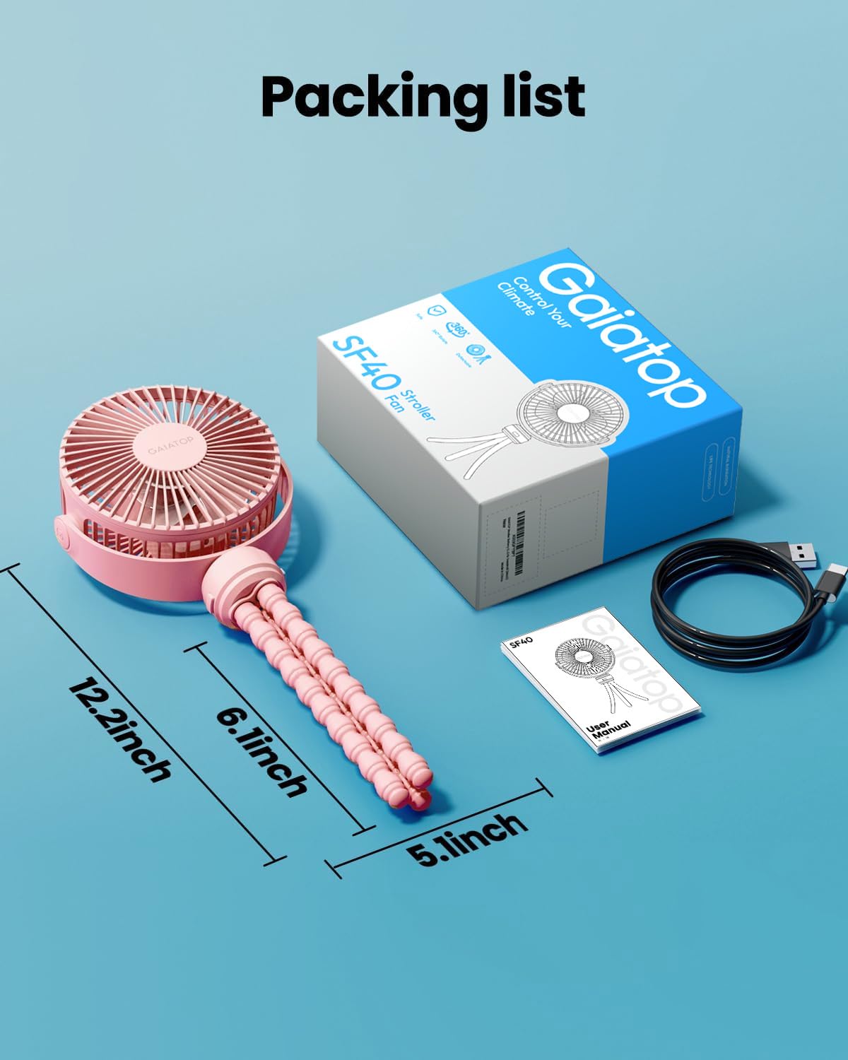 Gaiatop Mini Portable Stroller Fan, Small Clip on Fan 3 Speed Rechargeable