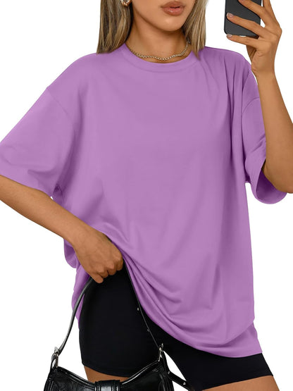 Trendy Queen Womens Oversized T-Shirts Short Sleeve Crew Neck Summer Tops