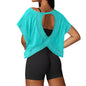 UNIANKIYA Open Back Workout Tops for Women Loose Fit Athletic Crop Tee Short Sleeve Gym Running Yoga Shirt