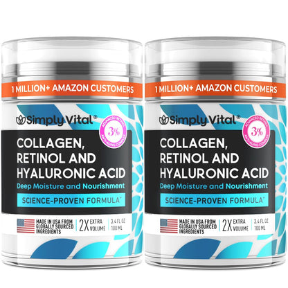 SimplyVital Face Moisturizer Retinol Collagen Hyaluronic Acid Cream 3.4 oz