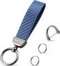 JUSTTOP Leather Keychain, Carbon Fiber Car Key Chain with Anti-Lost D-Ring and 2 Key Ring, Keychain Wristlet, Car Accessories, Universal Keychain for Men and Women (Black)