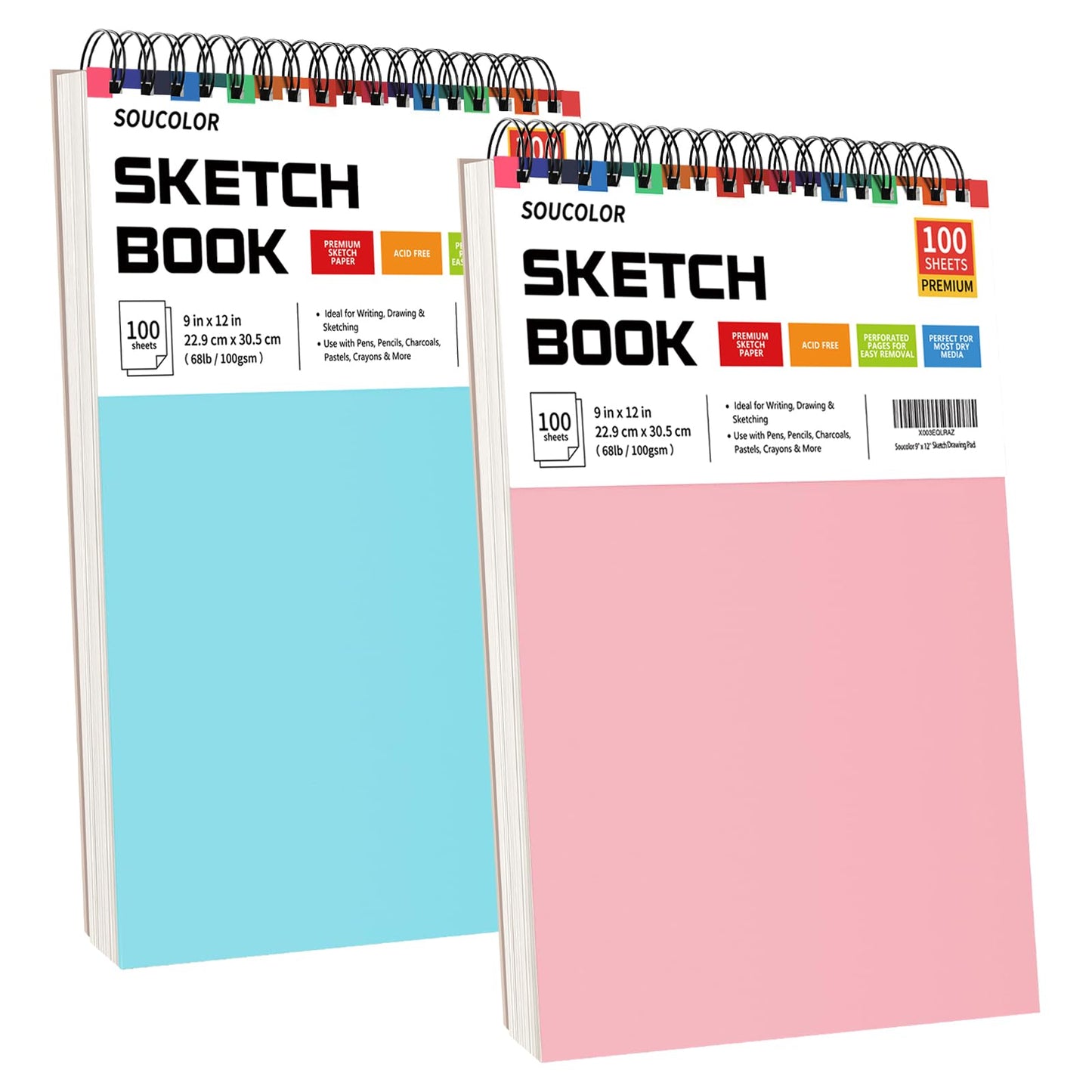 Soucolor Sketch Book 9" x 12", 100 Sheets Kids Art Sketchbook Drawing Pad
