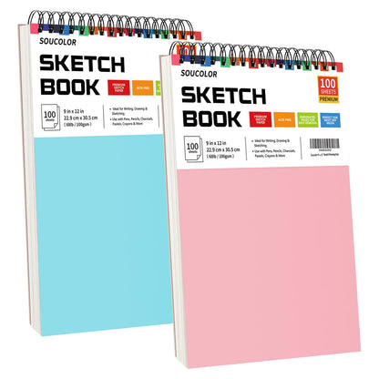Soucolor Sketch Book 9" x 12", 100 Sheets Kids Art Sketchbook Drawing Pad