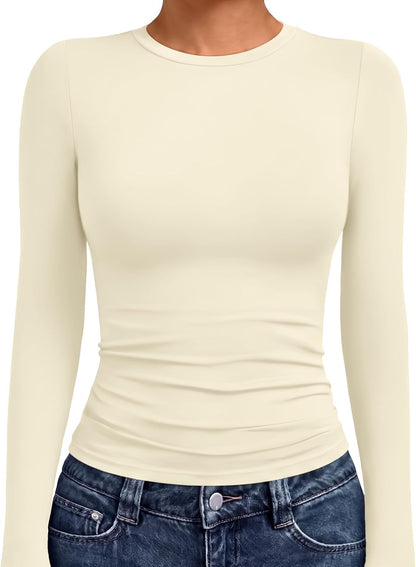 AUTOMET Womens Crew Neck Long Sleeve Shirts Compression Underscrubs Tops