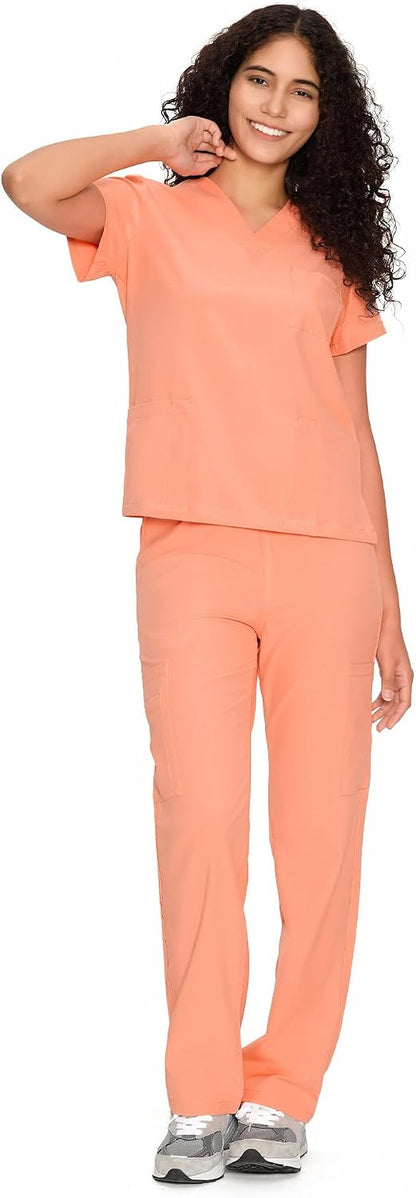 COZYFIT Scrubs for Women Set - V-Neck & Straight Leg Pants with 9 Pockets