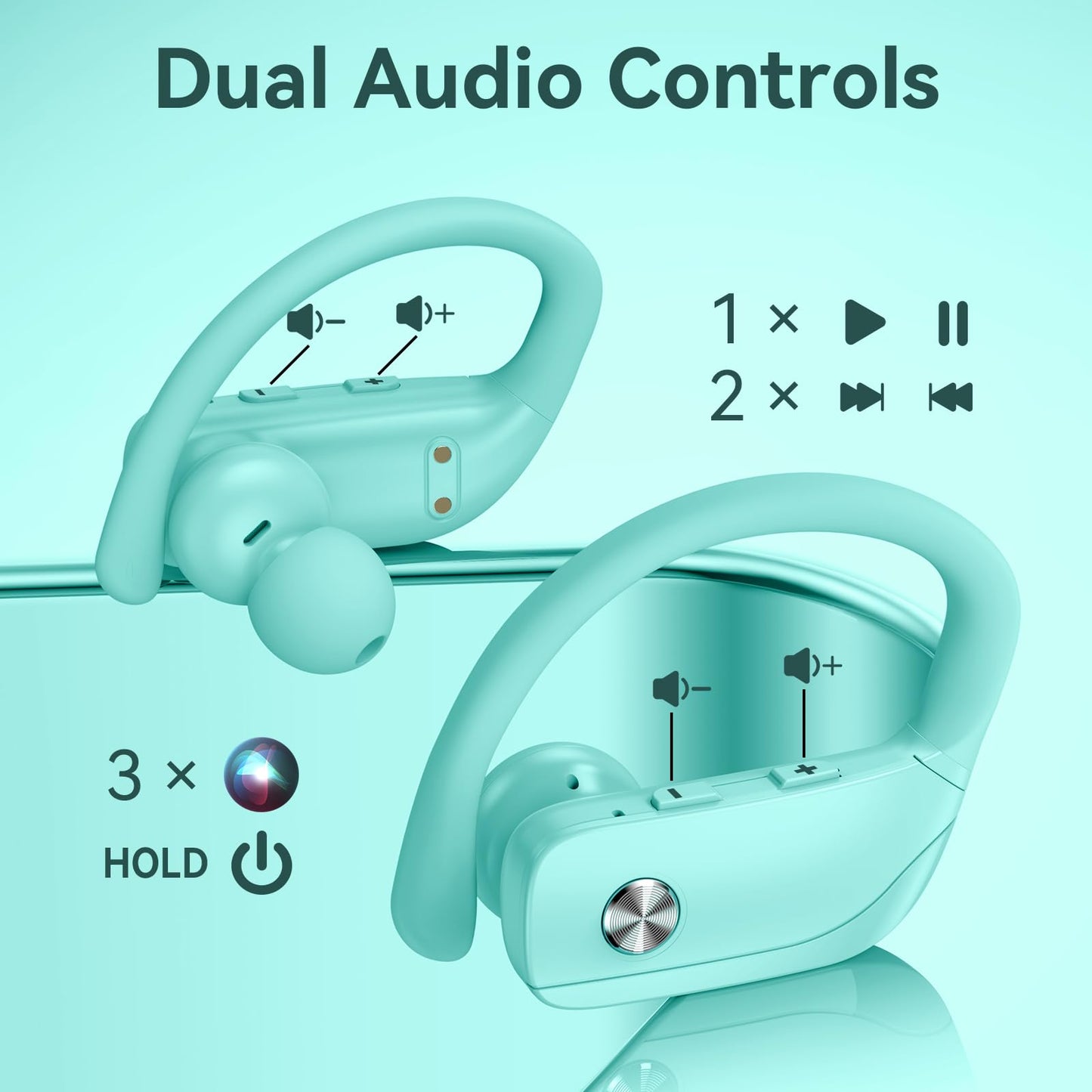 bmani Ear Buds Wireless Earbuds Bluetooth Headphones with 80H Playtime LED Display Case, Over-Ear Hook with Mic, Stereo Sound, Easy Button Controls, Sports Earphones for Running Workout Gym Black