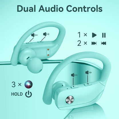 bmani Ear Buds Wireless Earbuds Bluetooth Headphones with 80H Playtime LED Display Case, Over-Ear Hook with Mic, Stereo Sound, Easy Button Controls, Sports Earphones for Running Workout Gym Black
