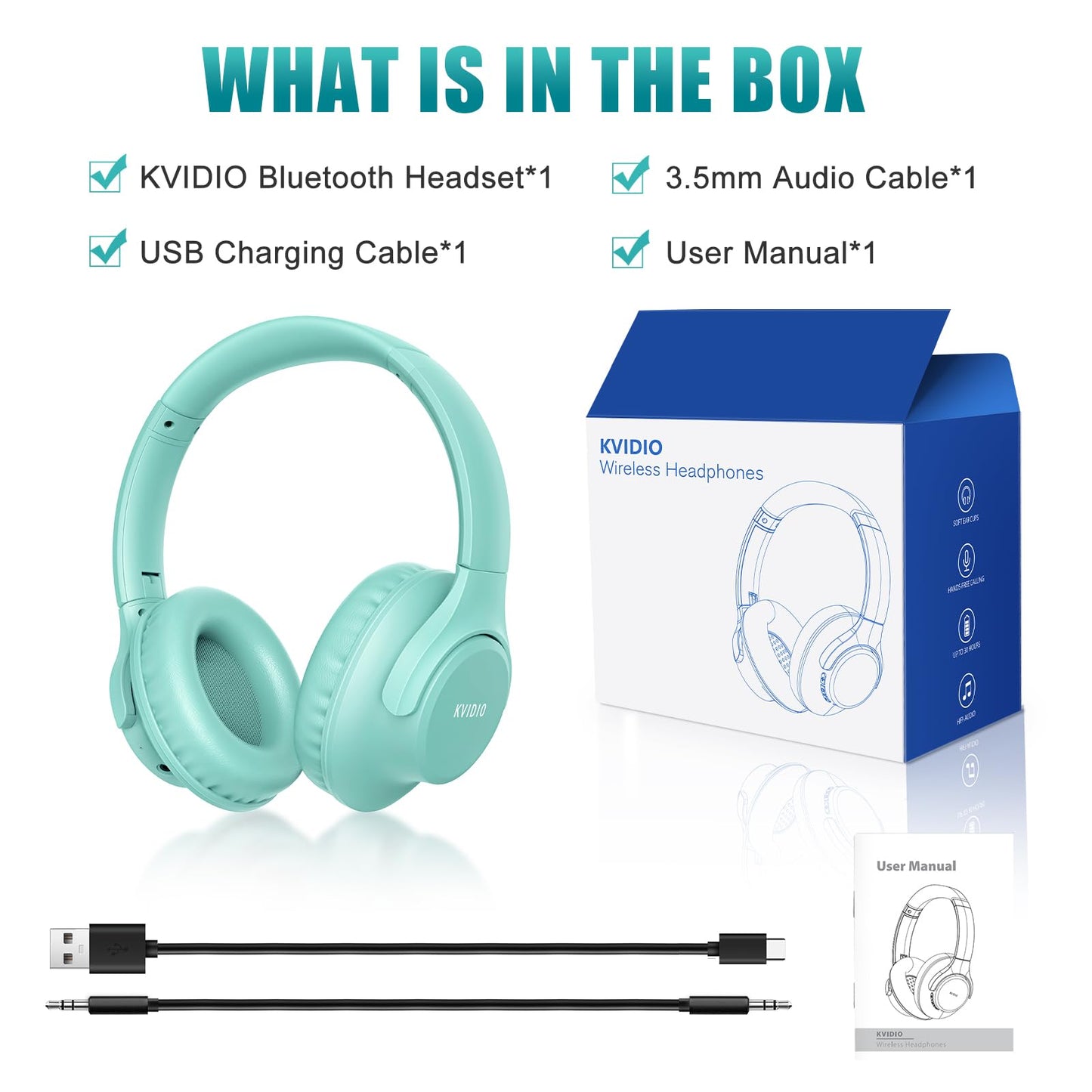 KVIDIO Bluetooth Headphones Wireless Over Ear Headsets 65H Playtime