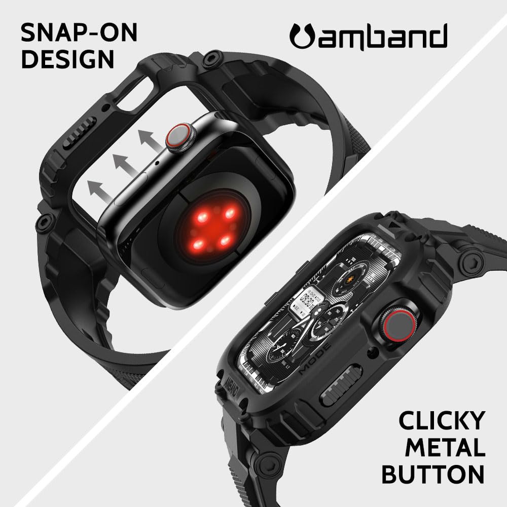 amBand Bands Compatible with Apple Watch 9/8/7/6/5/4 & SE 3/2/1 45mm/44mm Case for Men, M1 Sport Series Rugged Case Protective Cover for iWatch SE3/SE2/6/SE/5/4 44/45 mm Men Black