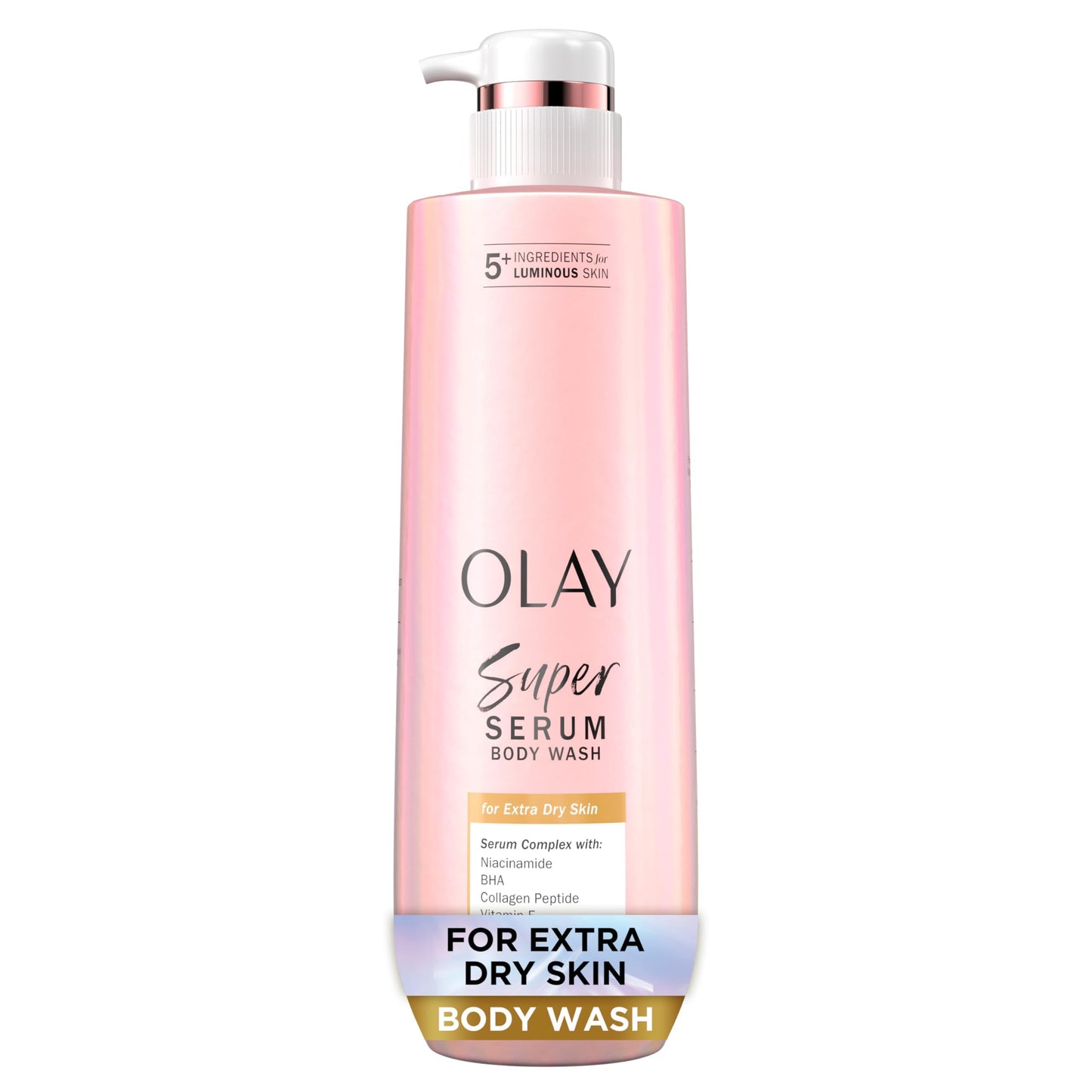 Olay Super Serum Body Wash for Extra Dry Skin, 24hr Long Lasting Rich Hydration, 5+ Ingredient Complex for Bright, Even, Firm, & Luminous Skin, with Collagen Peptide, Vitamin C & Shea Butter, 20 fl oz