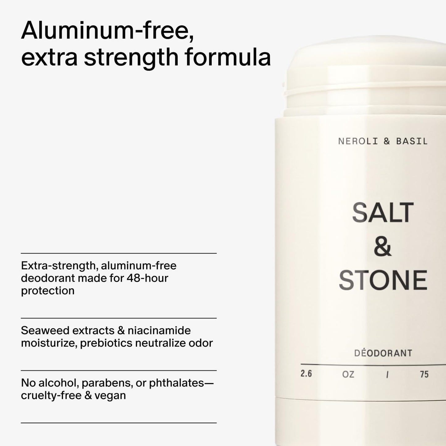 Salt & Stone Aluminum-Free Deodorant, Women & Men Santal & Vetiver 2.6 oz