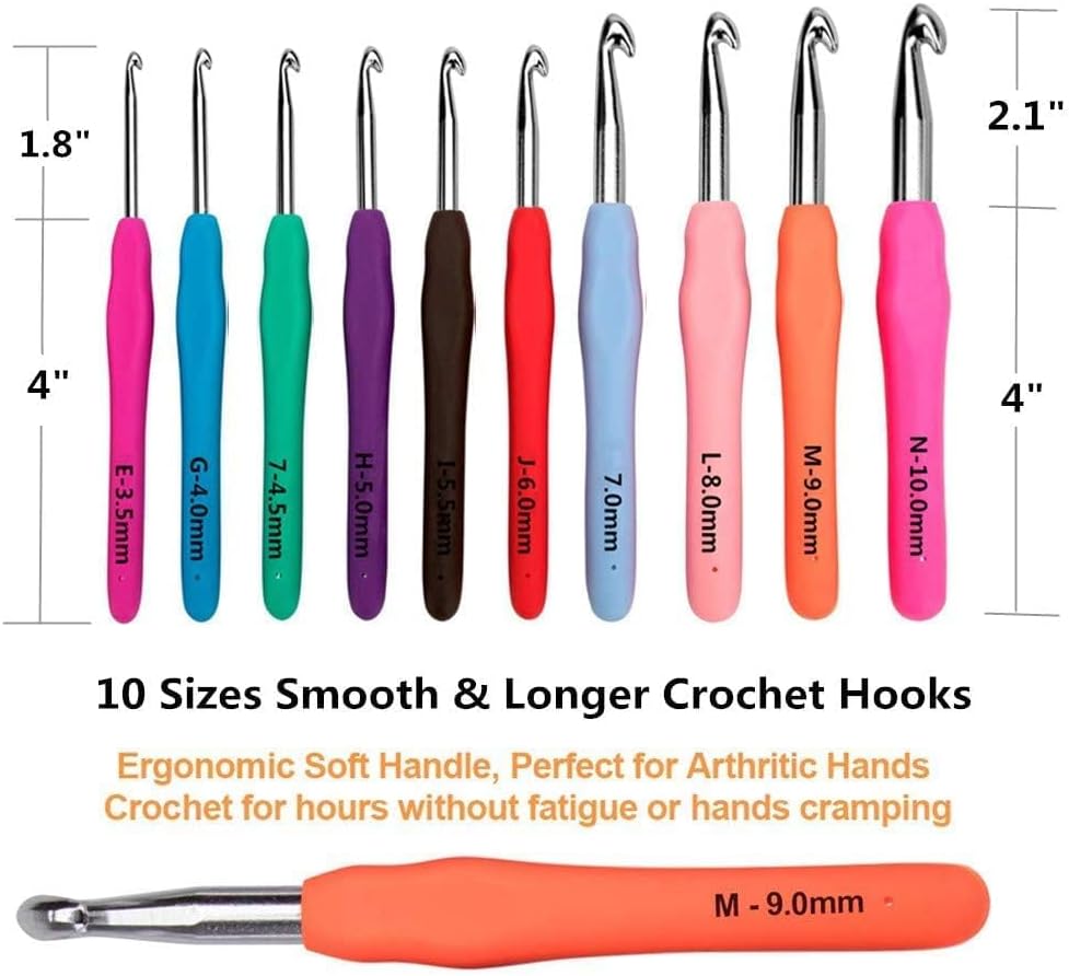 Yarniss Crochet Hooks,14 Size Ergonomic Crochet Hooks Set 2mm(B)-10mm(N)
