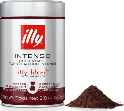 illy Intenso Ground Espresso Coffee, Bold Roast, Intense, Robust and Full Flavored With Notes of Deep Cocoa, 100% Arabica Coffee, No Preservatives, 8.8 Ounce Can (Pack of 1)