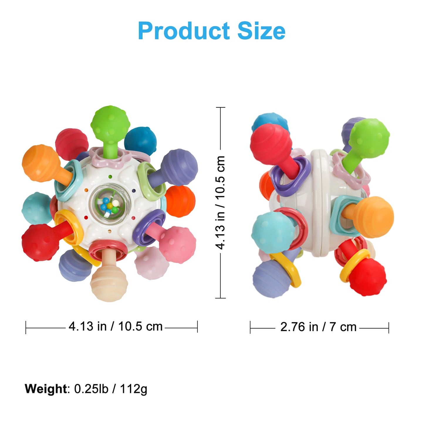 Baby Montessori Sensory Teething Toy 0-6 6-12 Months, Teether Ball & Rattle