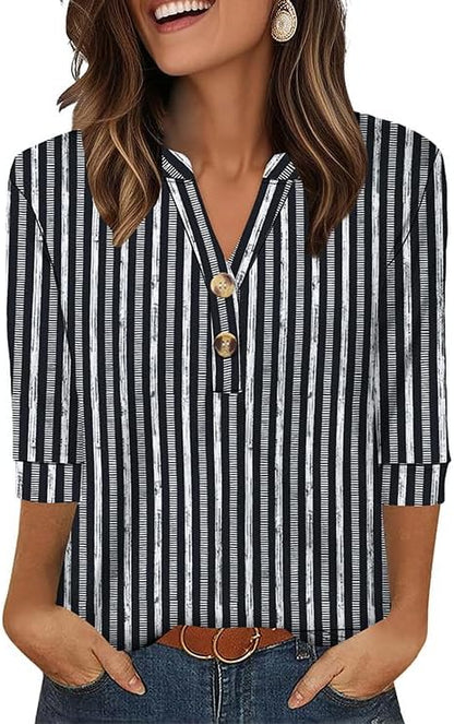 OFEEFAN Womens Tops 3/4 Sleeve Henley Shirts for Women Summer Outfits Fashion Clothing