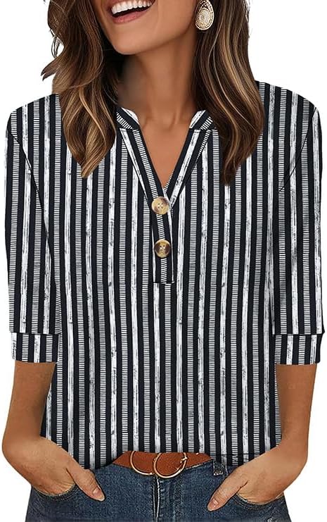 OFEEFAN Womens Tops 3/4 Sleeve Henley Shirts for Women Summer Outfits Fashion Clothing