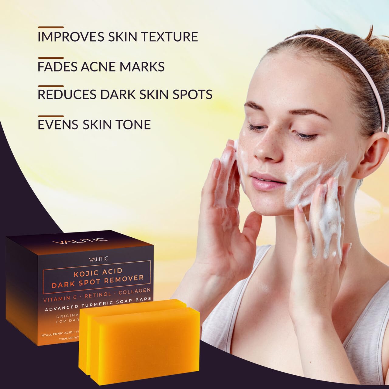 VALITIC Kojic Acid Dark Spot Remover Soap Bars, Turmeric Bar Soaps 2 Pack