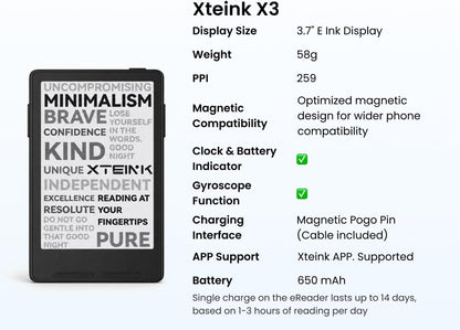 XTEINK X3 3.7" Pocket E-Ink eBook Reader, Mist Gray
