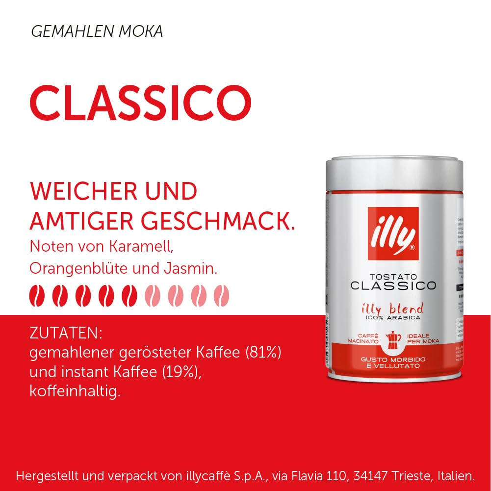 illy Intenso Ground Espresso Coffee, Bold Roast, Intense, Robust and Full Flavored With Notes of Deep Cocoa, 100% Arabica Coffee, No Preservatives, 8.8 Ounce Can (Pack of 1)
