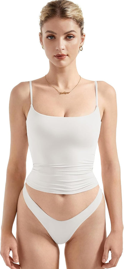 SUUKSESS Women Double Line Square Neck Tank Top Summer Y2K Going Out Basic Cami Shirt