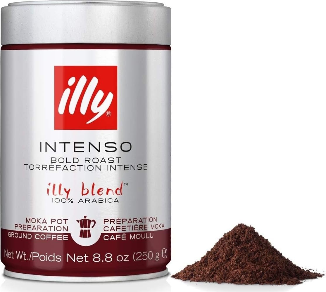 illy Intenso Ground Espresso Coffee, Bold Roast, Intense, Robust and Full Flavored With Notes of Deep Cocoa, 100% Arabica Coffee, No Preservatives, 8.8 Ounce Can (Pack of 1)