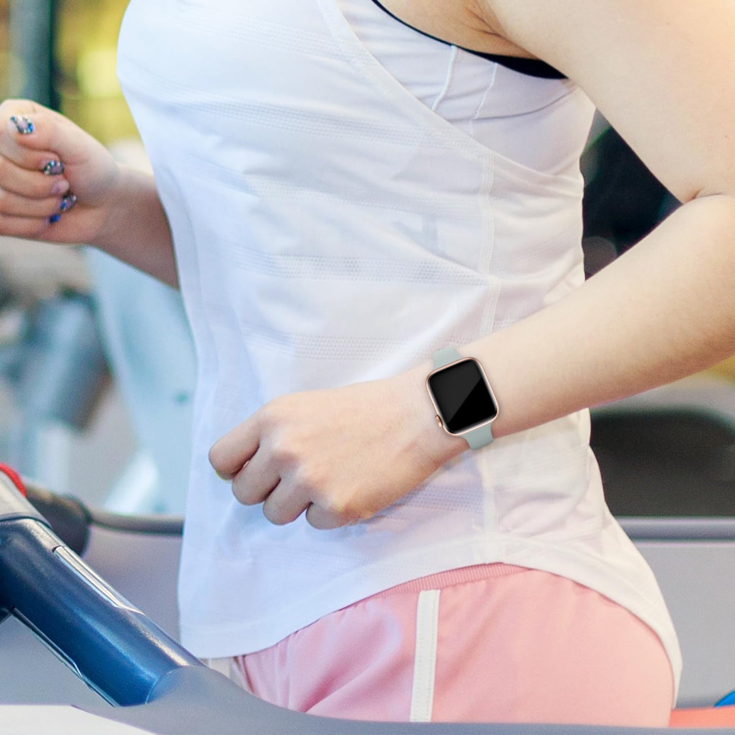 Thin Slim Band Compatible with Apple Watch 38mm 40mm 41mm 42mm 44mm 45mm 46mm 49mm, Replacement Silicone Sport Strap for iWatch Series 11/10/9/8/7/6/5/4/3/2/1 Ultra SE Women Men, Light Blush