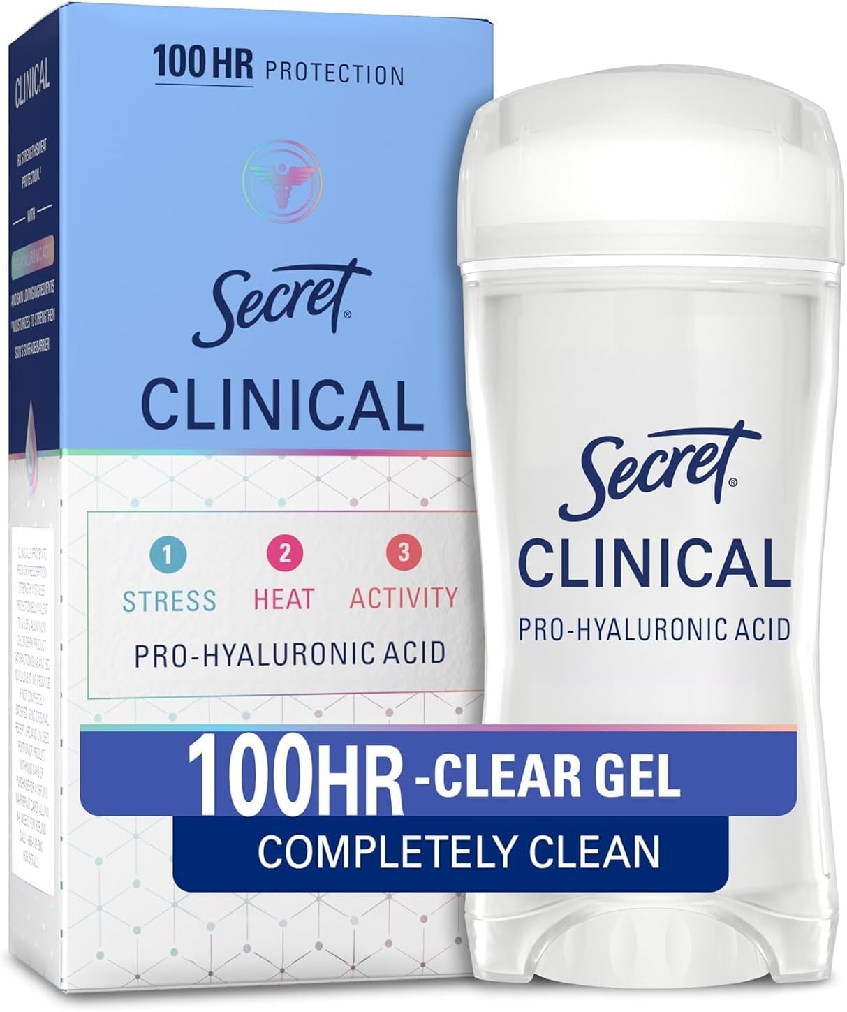 Secret Clinical Strength 100HR Sweat & Odor, Clear Gel Antiperspirant Deodorant for Women, 3X Stress Protection with Hyaluronic Acid, PH Balancing Minerals, Clear Lavender Scent, 2.6 oz