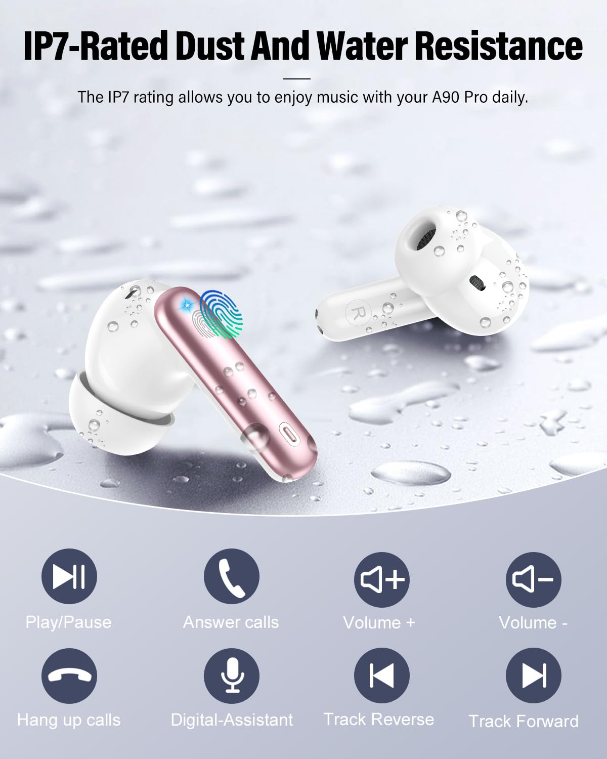 Wireless Earbuds, Bluetooth 5.4 Headphones Bass Stereo/Clear Calls, Black