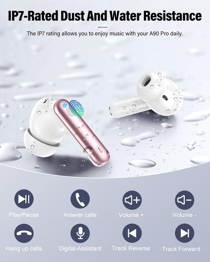 Wireless Earbuds, Bluetooth 5.4 Headphones Bass Stereo/Clear Calls, Black