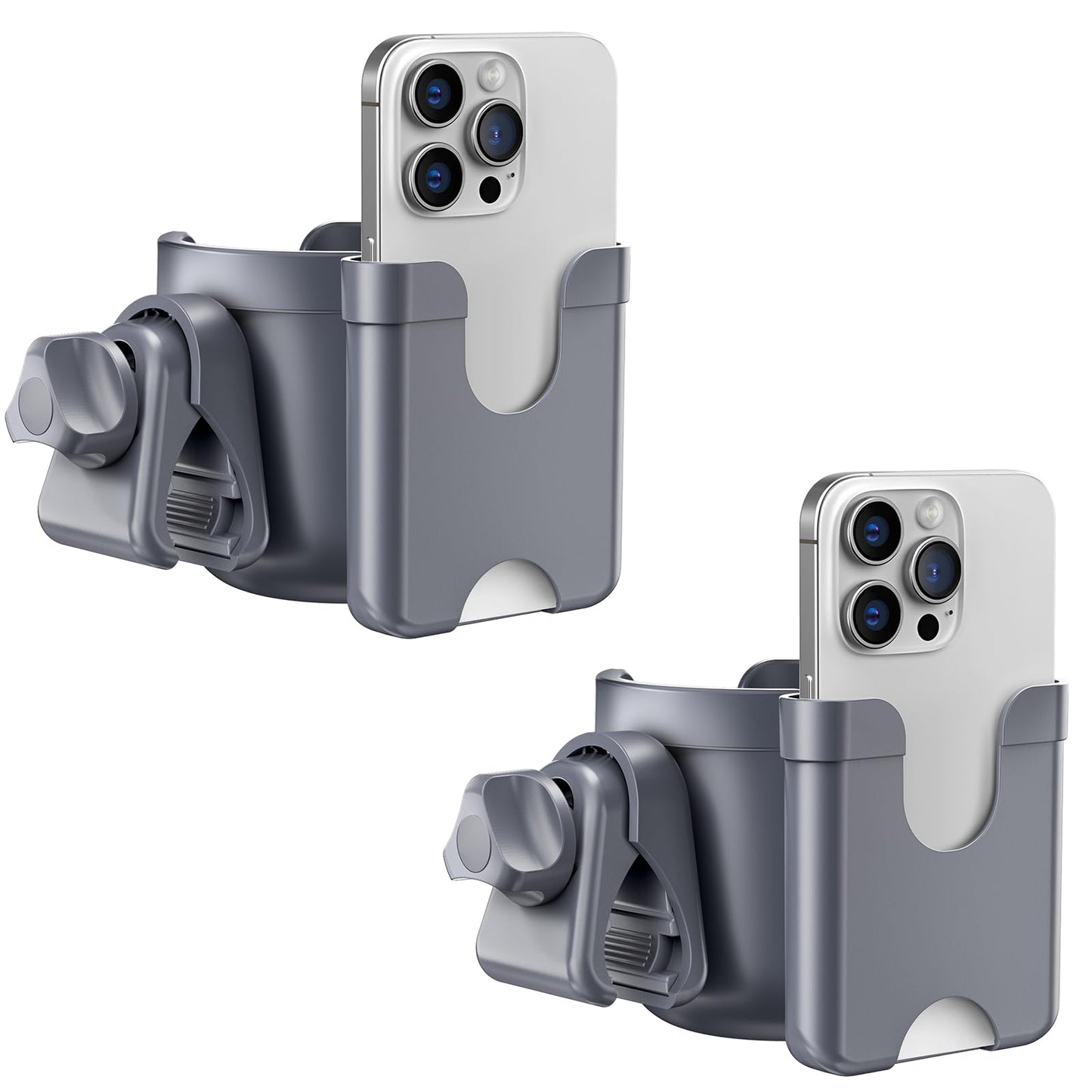 2 Pack Cup Holder for Walker: Stroller Cup Holder with Phone Holder Black