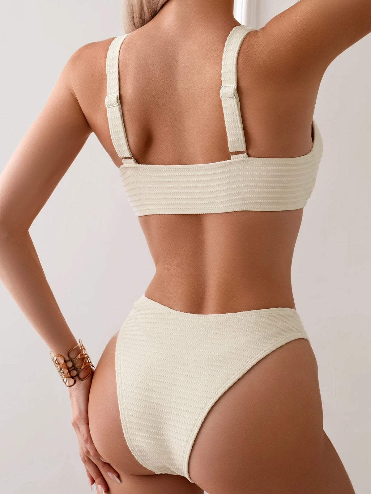 Swim Basics Summer Beach Ladies' Solid Color Twist Front Bikini Set
