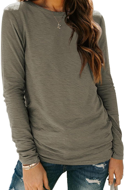 AUTOMET Women's Long Sleeve Crewneck Shirts Casual Basic Tops