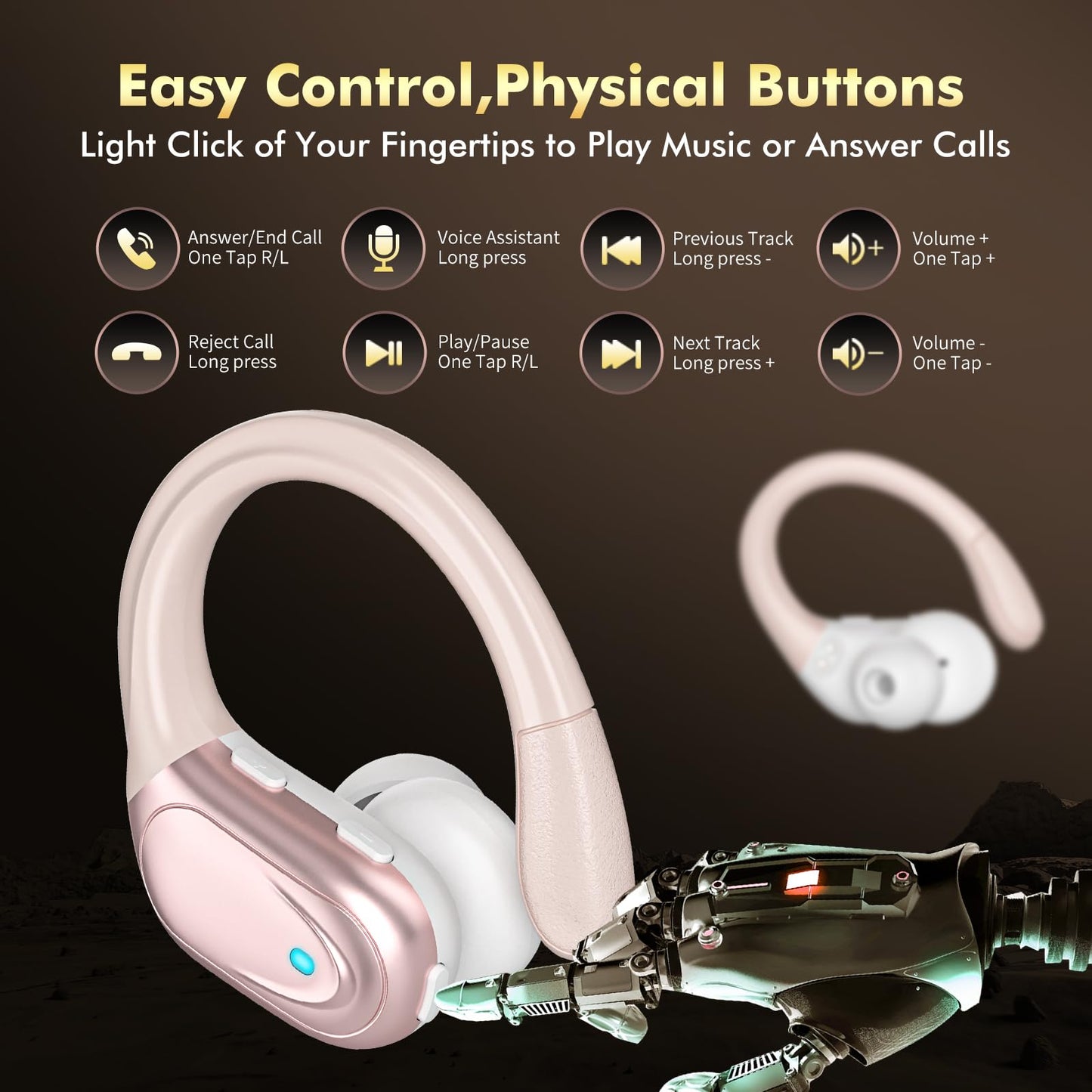 HAOYUYAN Wireless Earbuds, Sports Bluetooth Headphones, 80Hrs Playtime Ear Buds with LED Power Display, Noise Canceling Headset, IPX7 Waterproof Earphones for Workout/Running (Purple)