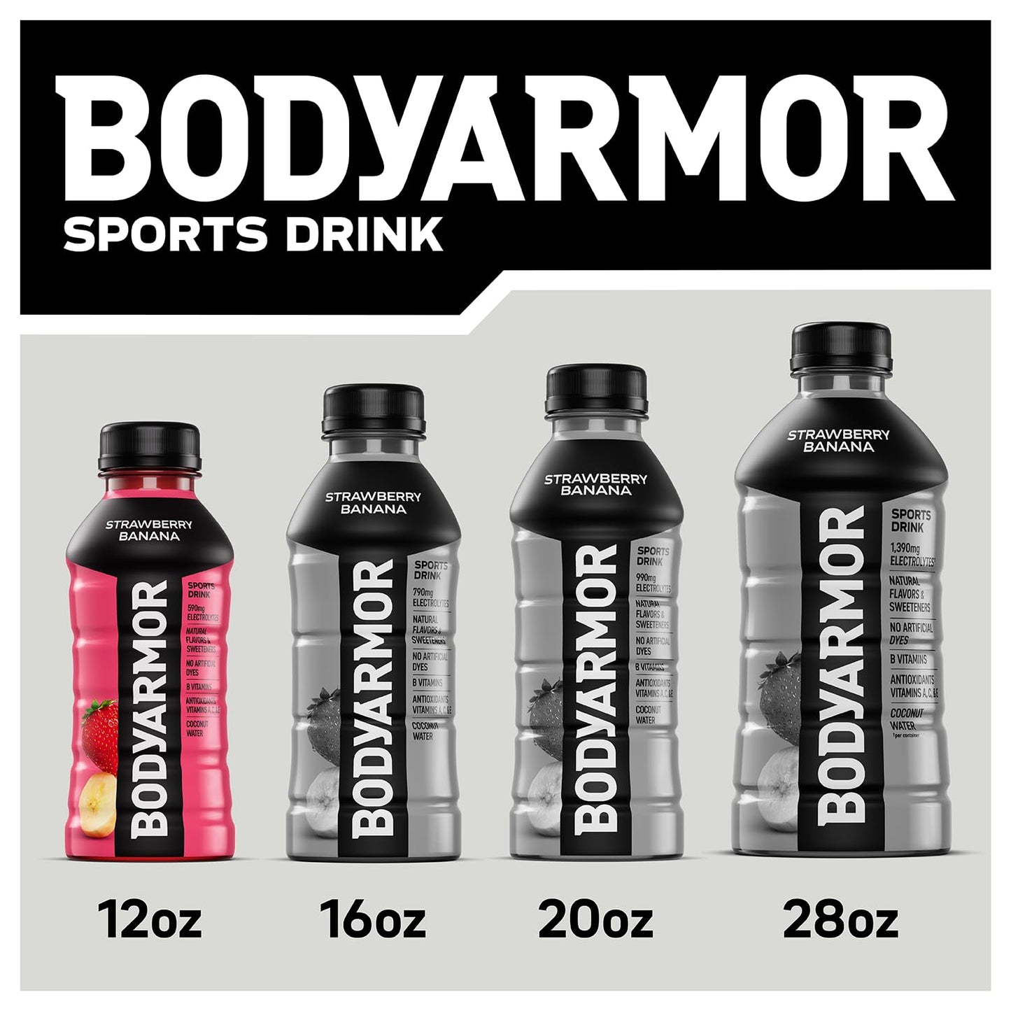 BODYARMOR Sports Drink, Strawberry Banana, Electrolyte Drink Hydration, 12 Fl Oz Bottles (8 Pack), Flavored Coconut Water with B Vitamins & Antioxidants
