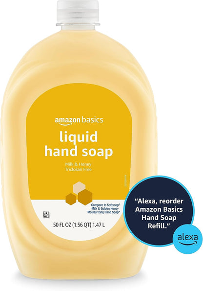 Amazon Basics Liquid Hand Soap Refill, Milk and Honey Scent, Triclosan-Free, pH Balanced, Dermatologist Tested, 50 Fluid Ounces, 2-Pack (Previously Solimo)