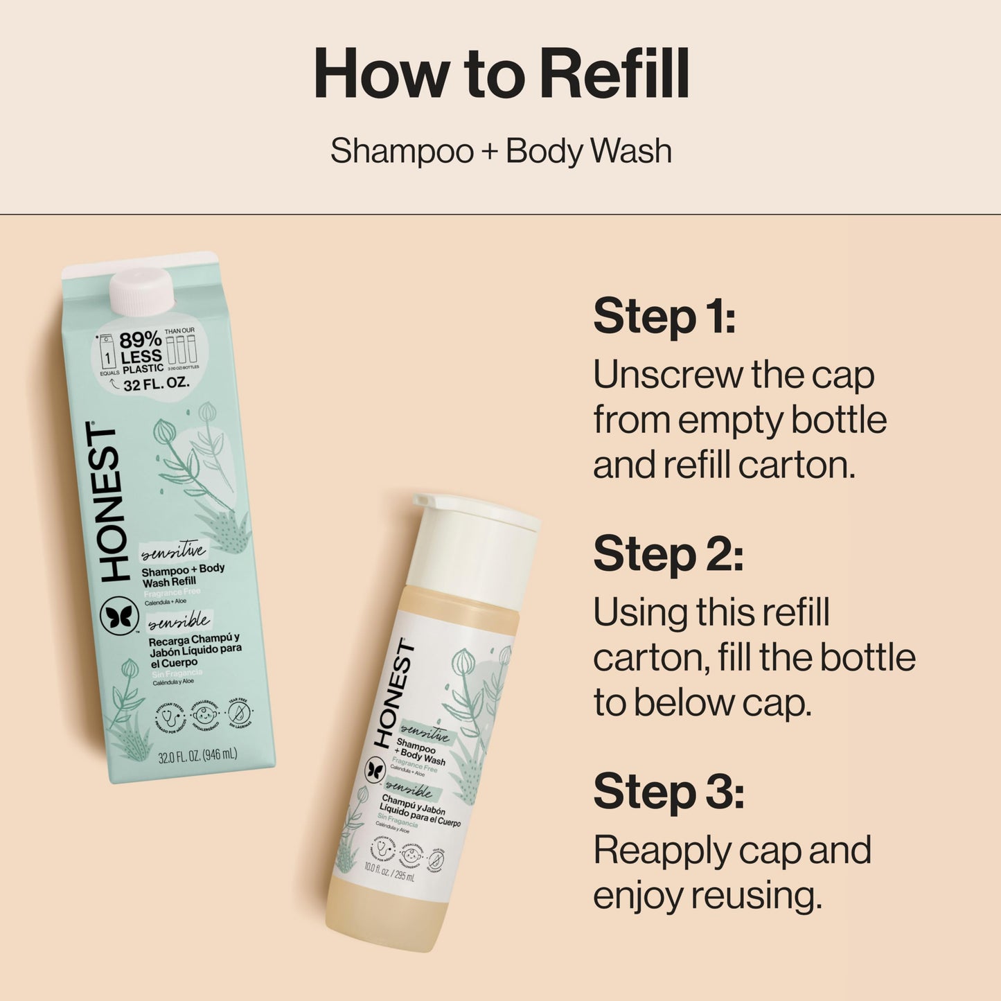The Honest Company Shampoo & Body Wash, Tear-Free, Fragrance-Free, 10 fl oz