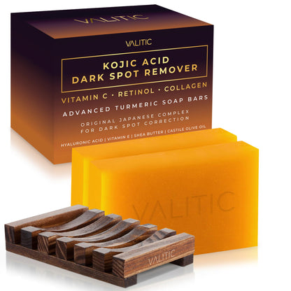 VALITIC Kojic Acid Dark Spot Remover Soap Bars, Turmeric Bar Soaps 2 Pack