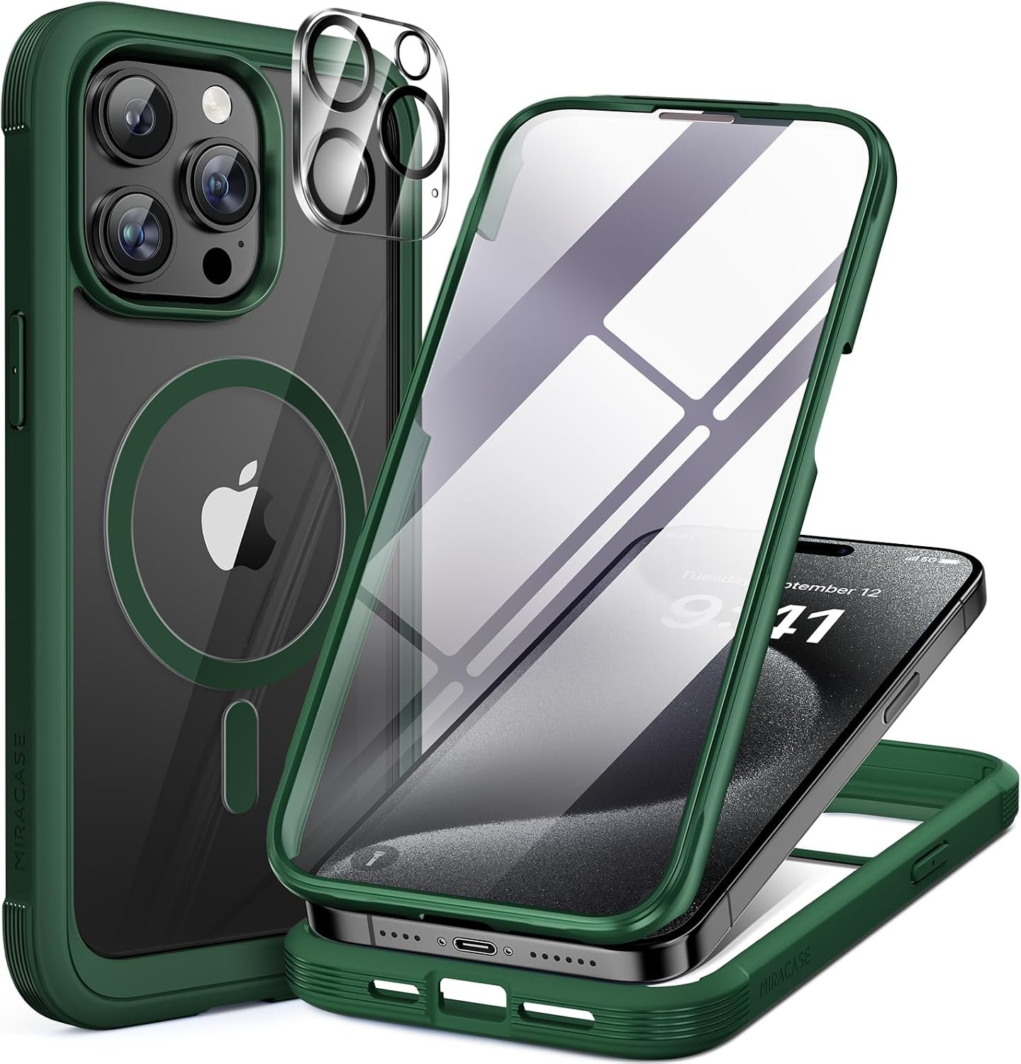 miracase for iPhone 17e Case & iPhone 16e Case, Full-Body Phone with Built-in Glass Screen Protector, [Magnetic with MagSafe] Military Drop Proof 17 E/ 16 E Cover Bumper 6.1 inch, Black