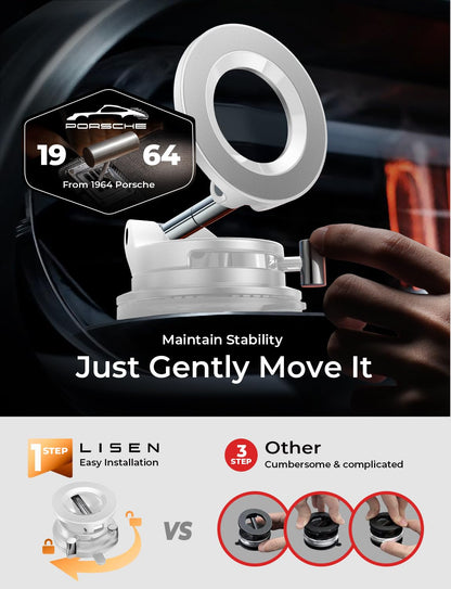 LISEN for Magsafe Car Mount, Magnetic Phone Holders for Your Car Vacuum, Phone Mount for Car Accessories for Women Men Jeep BMW, Suction Holder Kits, for iPhone 17 Pro Max 16 15 14 13 12,Carbon Fiber