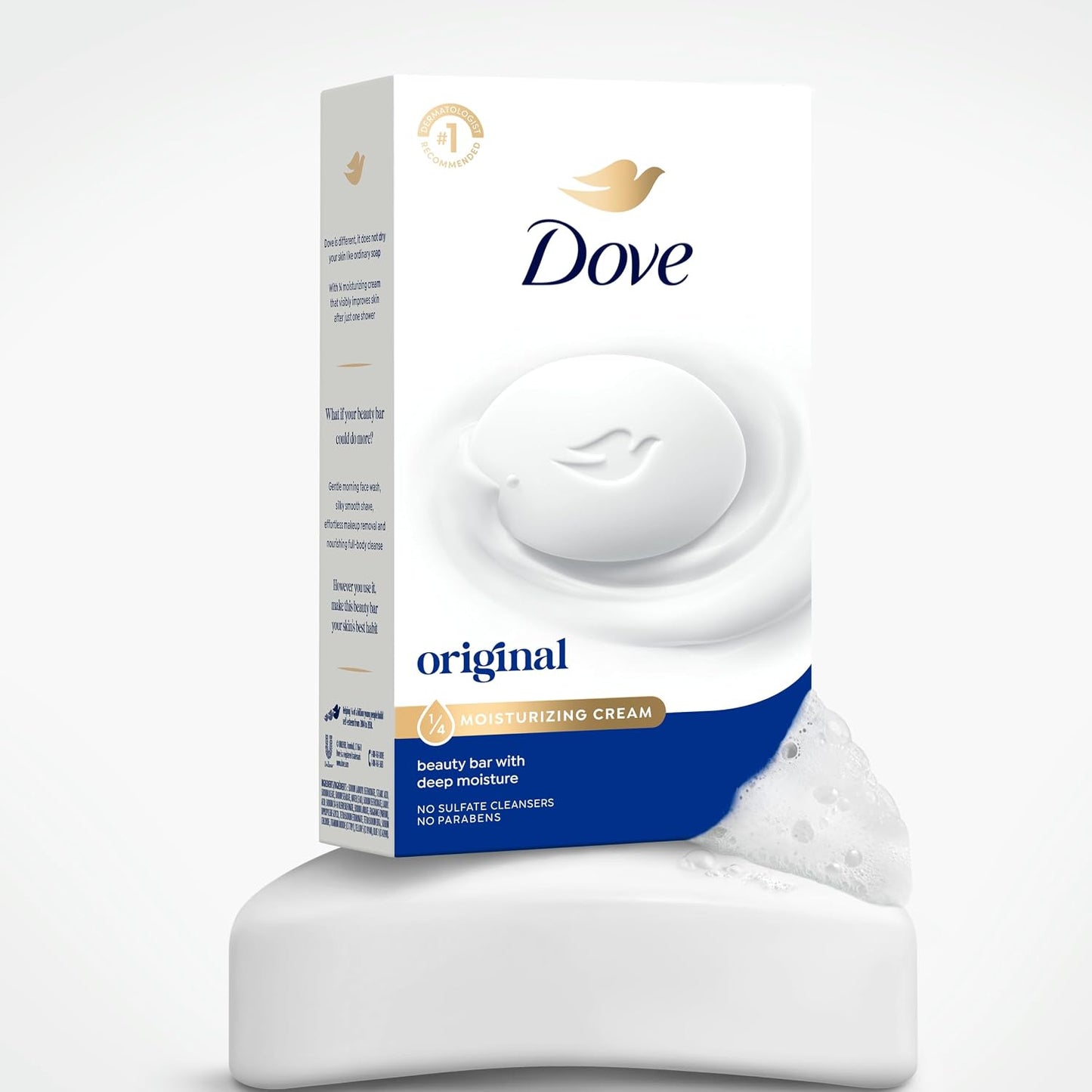Dove Beauty Bar Soap Original 8 Count for Soft, Smooth Skin, with 1/4 Moisturizing Cream 3.75 oz | Moisturizing beauty bar with ¼ moisturizing cream for soft, smooth skin on face, body and hands