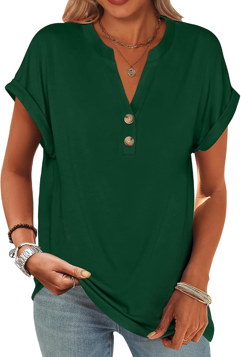 ANRABESS Womens Short Sleeve Henley Tops Summer Shirts Dressy Casual Blouse