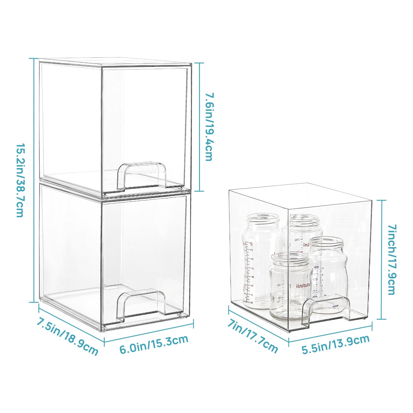 Vtopmart 2 Pack Small Clear Stackable Storage Drawers for Desk, Countertop