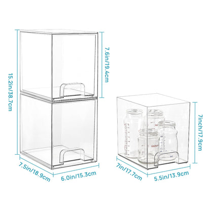 Vtopmart 2 Pack Small Clear Stackable Storage Drawers for Desk, Countertop