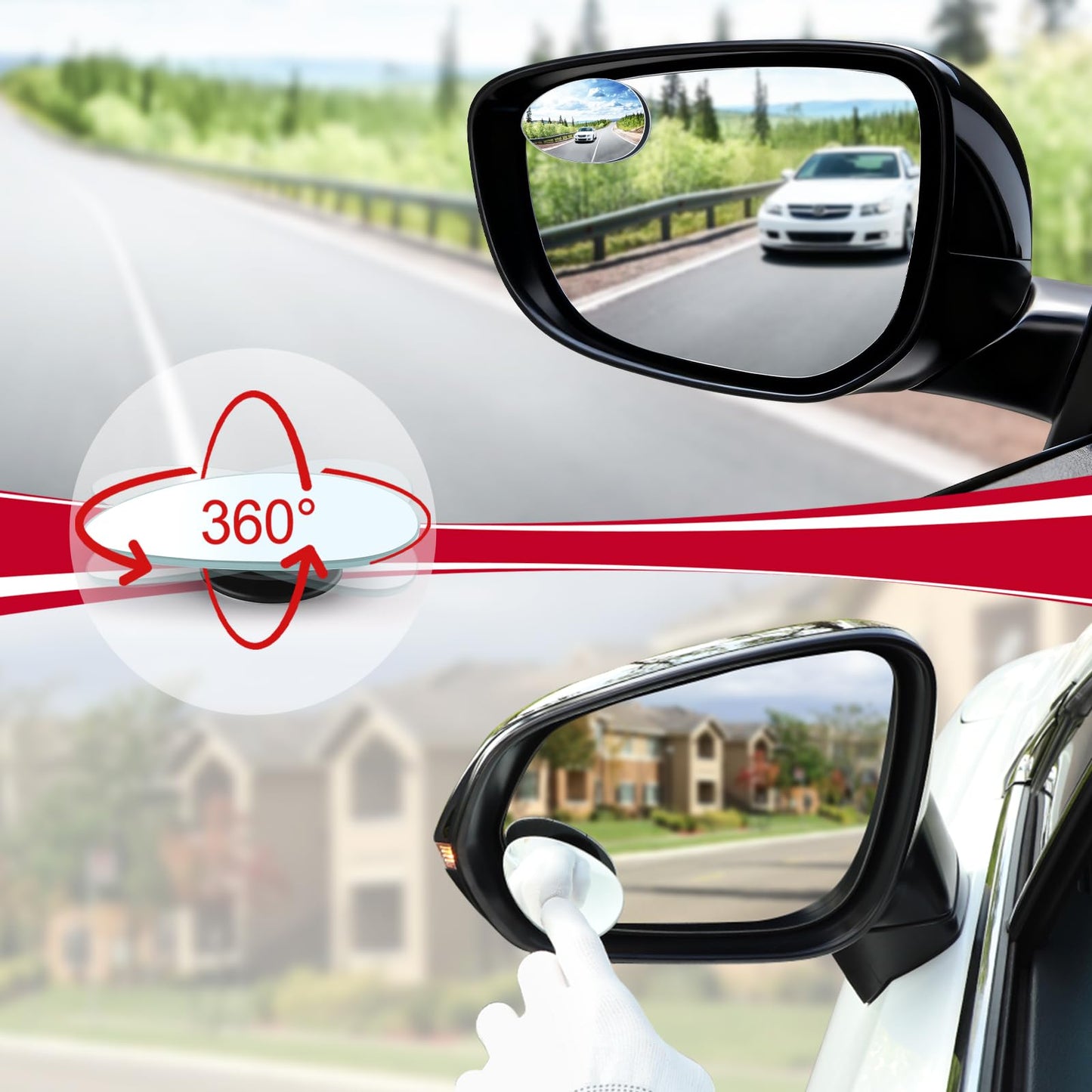 LivTee Blind Spot Mirror, 2" Round HD Glass Frameless Convex Rear View Mirrors Exterior Accessories with Wide Angle Adjustable Stick for Car SUV and Trucks, Pack of 2