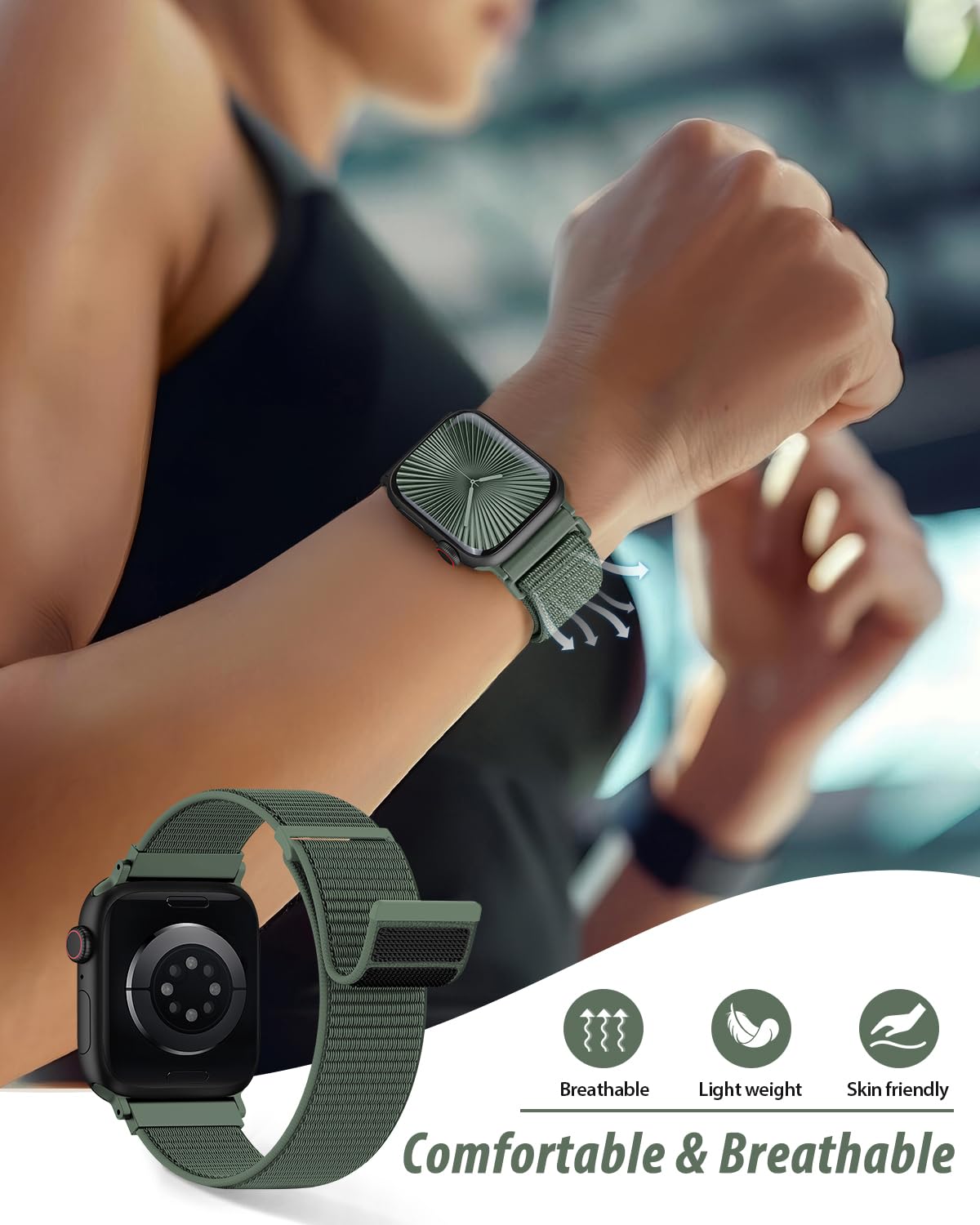 Nylon Loop Sport Band Compatible with Apple Watch Bands 38mm 40mm 41mm 42mm for Women Men, iWatch Wrist Straps for Se, Series 11 10 9 8 7, Breathable, Soft Band Ideal for Outdoor