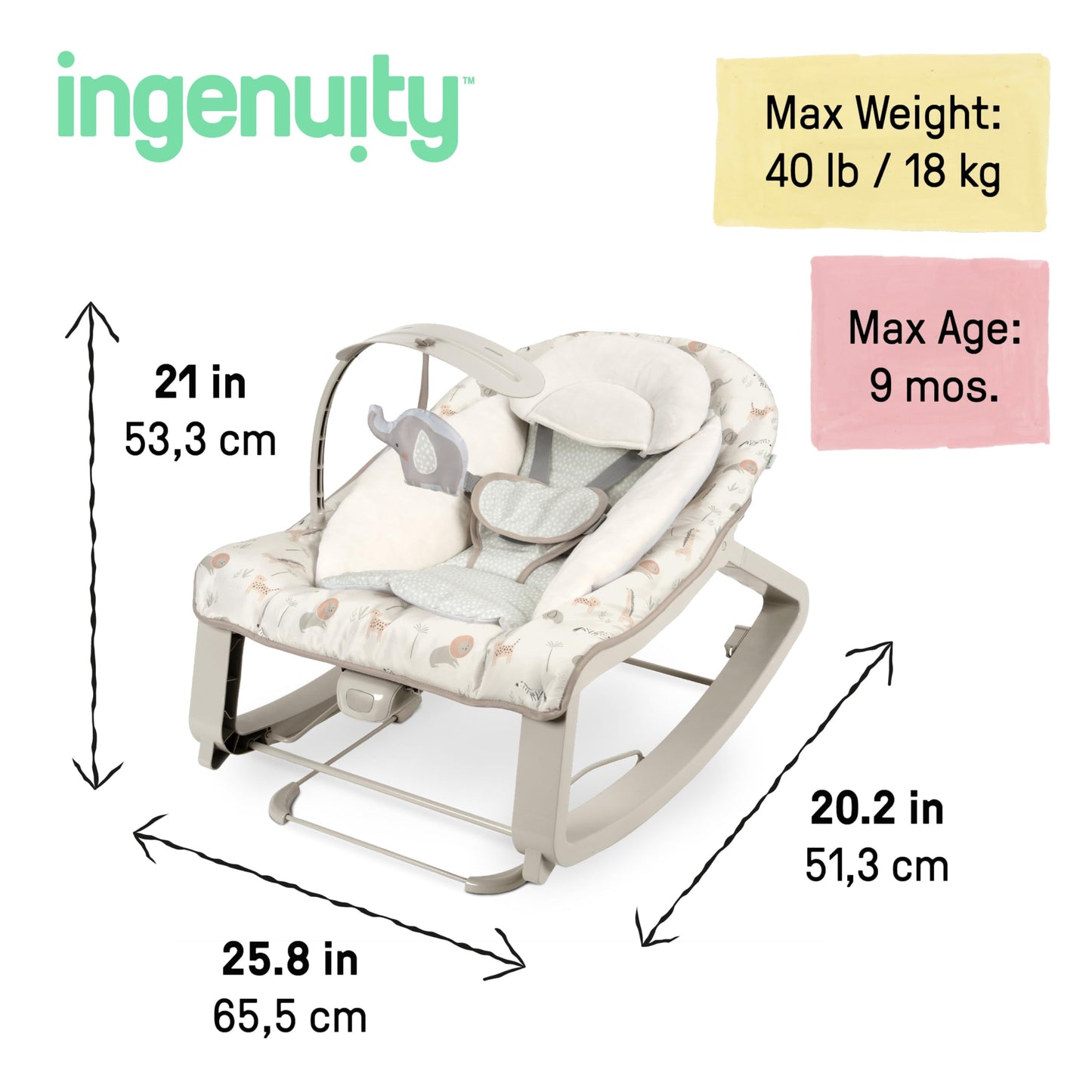 Ingenuity Keep Cozy 3-in-1 Grow with Me Vibrating Baby Bouncer, Seat & Infant to Toddler Rocker, Vibrations & -Toy Bar, 0-30 Months Up to 40 lbs (Weaver)