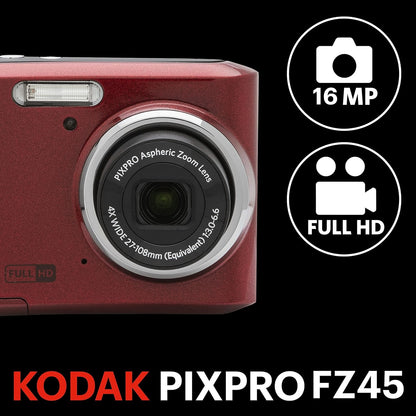 KODAK PIXPRO FZ45 16MP Compact Digital Camera, 4X Optical Zoom, AA, White