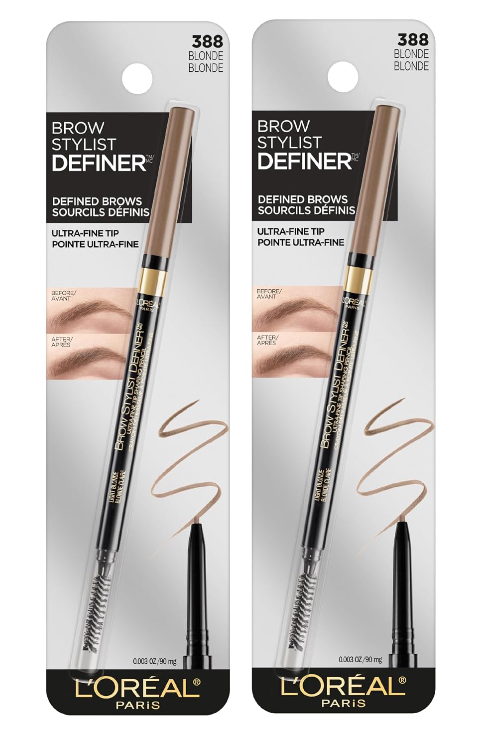L'Oreal Paris Makeup Brow Stylist Definer Waterproof Eyebrow Pencil, Ultra-Fine Mechanical Pencil, Draws Tiny Brow Hairs and Fills in Sparse Areas and Gaps, Brunette, 0.003 Ounce (Pack of 2)
