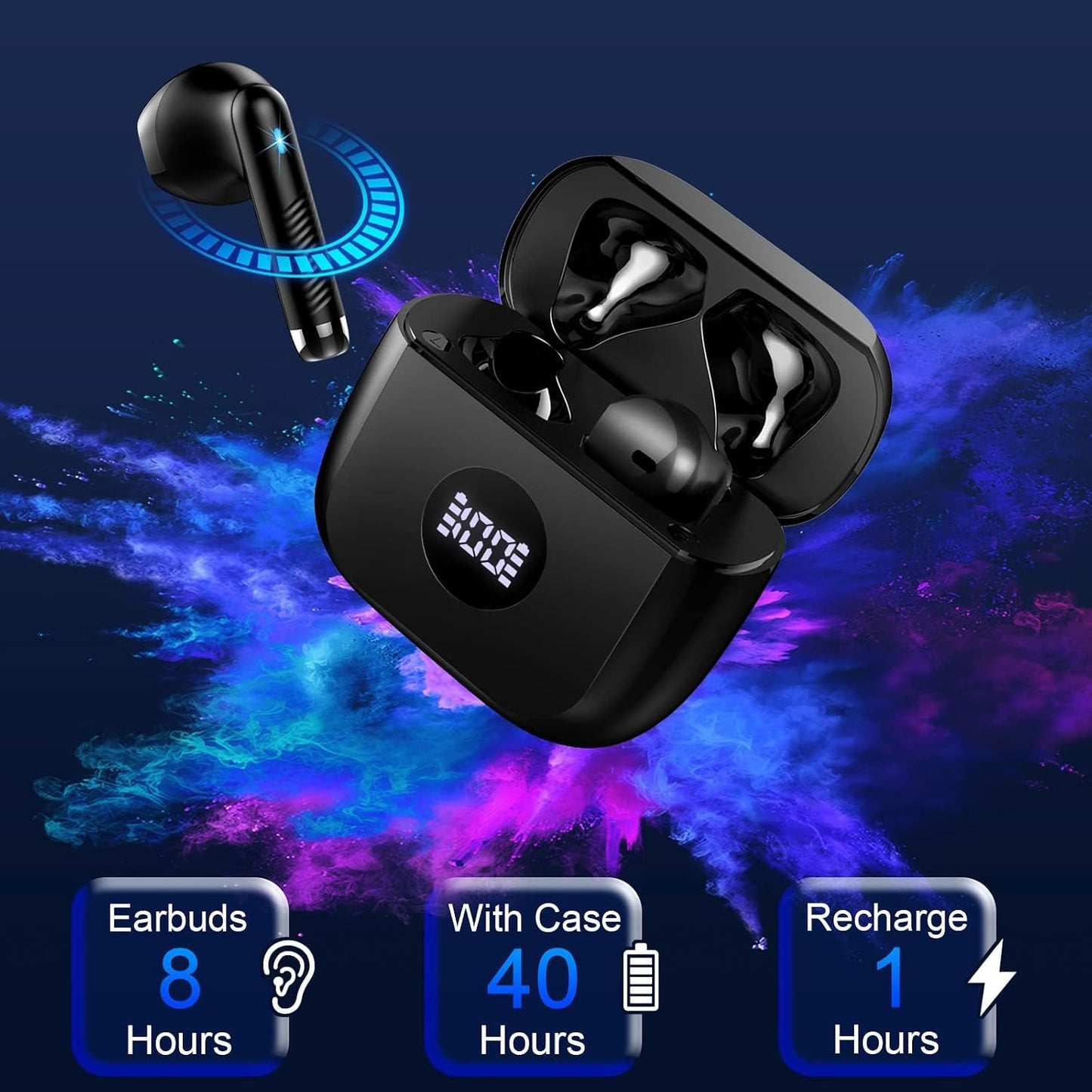 Wireless Earbuds, Bluetooth 5.4 Ear Buds, LED Power Display, 6D Bass Stereo